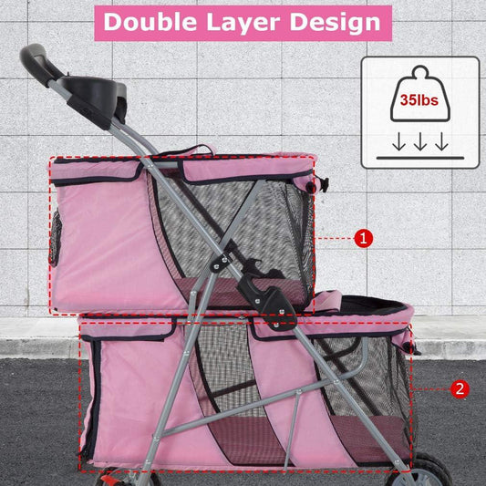 Easy Fold Dog and Cat Jogger Stroller with Safety Features and Storage - Furniture4Design