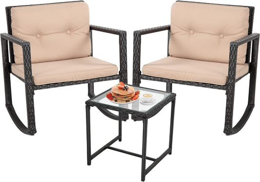 Elegant 3-Piece Rattan Patio Furniture Set with Rocking Chair and Coffee Table - Furniture4Design