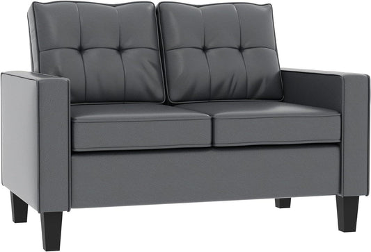 Elegant 51 Double Seater PU Leather Loveseat in Grey with Armrests and Tufted Backrest - Furniture4Design
