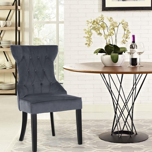 Elegant Blue/Grey Tufted Upholstered Dining Chairs Set of 2 with Metal Accents - Furniture4Design