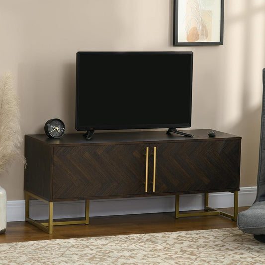 Elegant Brown TV Stand for TVs up to 55 inches with Golden Legs in Minimalist Style - Furniture4Design
