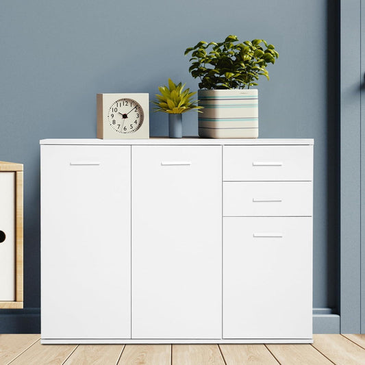 Elegant White Free Standing Storage Cabinet with Drawers and Shelves - Furniture4Design