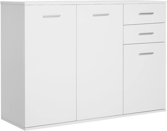 Elegant White Free Standing Storage Cabinet with Drawers and Shelves - Furniture4Design