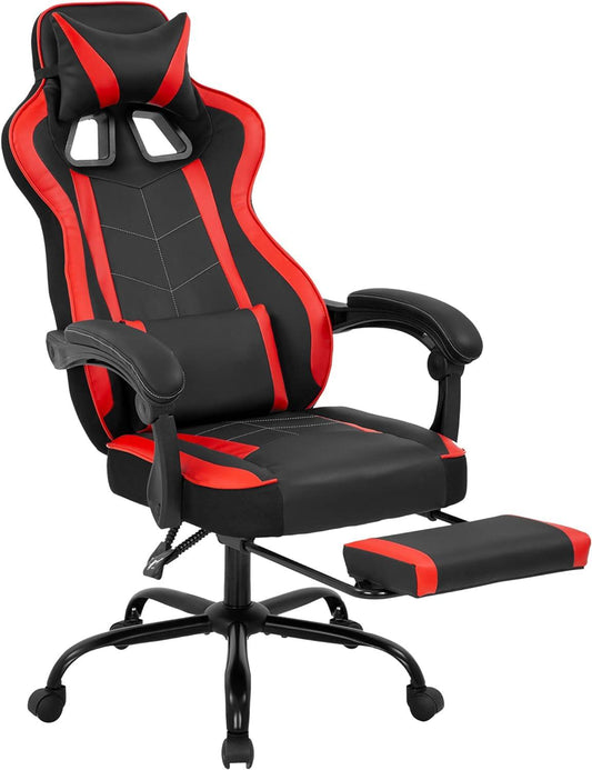 Ergonomic High Back Racing Gaming Chair with Lumbar Support and Footrest - Red - Furniture4Design