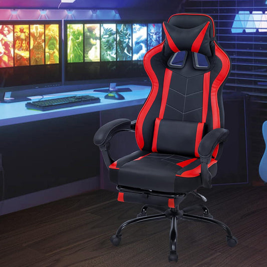 Ergonomic High Back Racing Gaming Chair with Lumbar Support and Footrest - Red - Furniture4Design