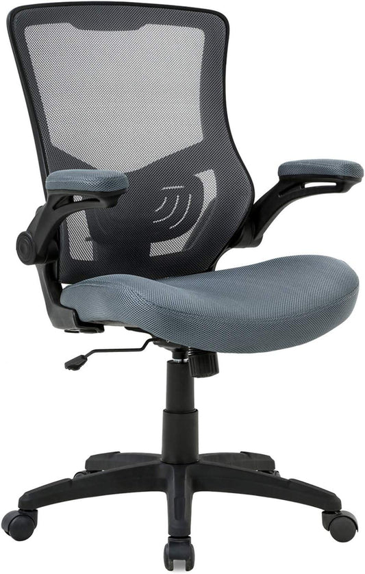 Ergonomic Mesh Office Chair with Lumbar Support and Flip Up Arms for Back Pain, Grey - Furniture4Design