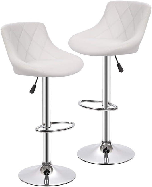 Ergonomic Swivel Bar Stools with Adjustable Height and PU Leather Backrest, Set of 2 - Furniture4Design