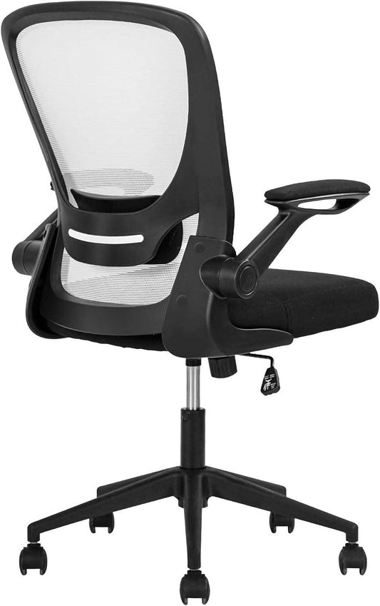 Ergonomic White Mesh Desk Chair with Adjustable Lumbar Support and Flip-Up Arms - Furniture4Design