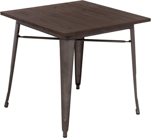 Farmhouse Style Wood Top Metal Base Dining Table, Bronze - Furniture4Design