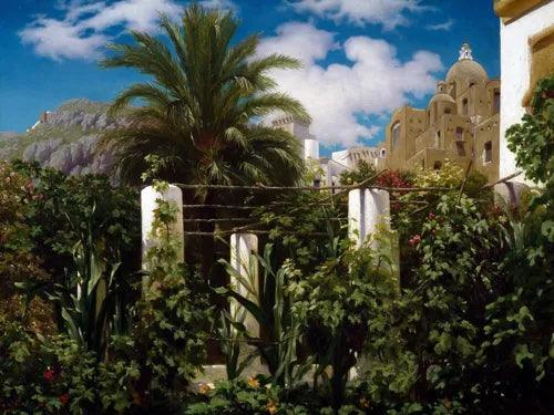 Garden of an Inn Capri palm tree F. Leighton Tile Mural Backsplash Ceramic 10x8 - Furniture4Design