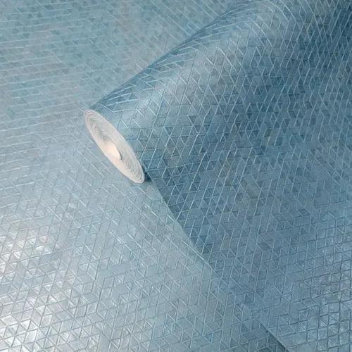Grayish blue metallic geometric square triangle tiles line textured Wallpaper 3D - Furniture4Design