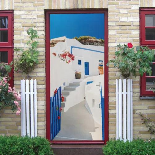 Greek Aegean Sea Retro House 3D Door Stickers Decal Mural Waterproof Wallpaper - Furniture4Design
