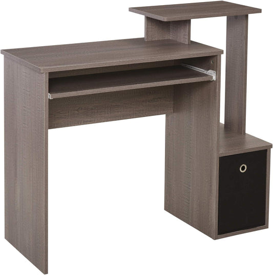 Grey Computer Desk with Sliding Keyboard Tray and Storage Drawer Shelf - Furniture4Design
