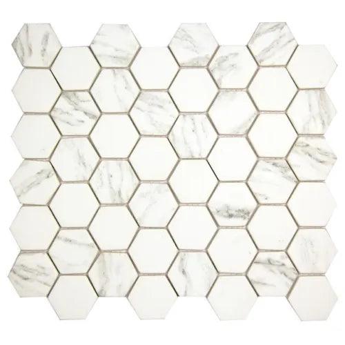 Hexacycle White Hexagon Recycled Glass Tile Modern Bathroom Fireplace Backsplash - Furniture4Design