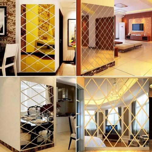 Mirror Wall Stickers Rhombus Room Self Adhesive 19.7*19.7" Bedroom DIY - Furniture4Design