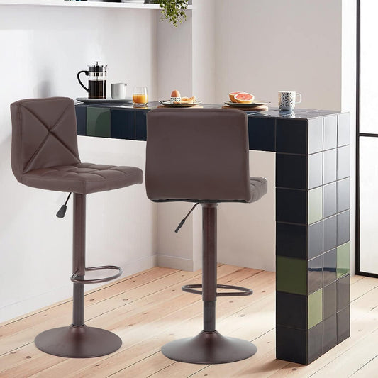 Modern Adjustable Swivel Barstool Set with Hydraulic PU Leather Chairs - Furniture4Design