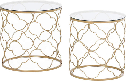 Modern Gold Nesting Coffee Table Set with Glass Top - Set of 2 - Furniture4Design