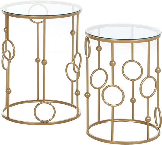 Modern Gold Nesting Coffee Tables Set of 2 with Tempered Glass Top - Furniture4Design