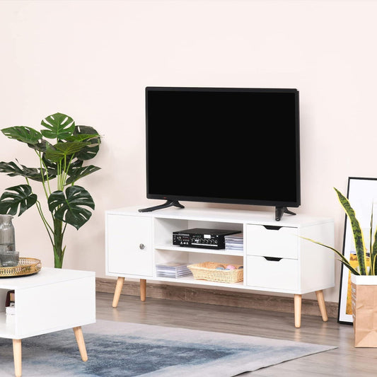Modern White TV Stand with Storage Shelves and Cable Management for TVs up to 50 - Furniture4Design