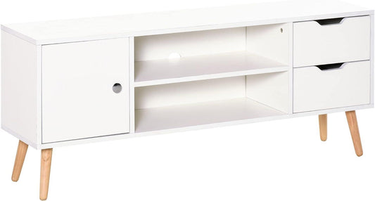 Modern White TV Stand with Storage Shelves and Cable Management for TVs up to 50 - Furniture4Design