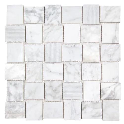 Mosaic Stone Tile Carrara White Linker Kitchen Fireplace Shower Wall Backsplash - Furniture4Design