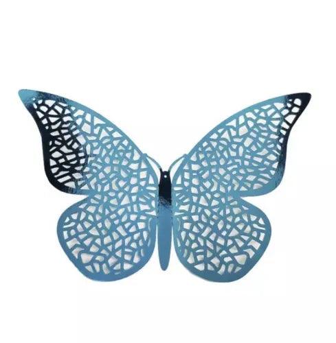 NEW 12 Pc Metallic Indigo Blue 3D Butterflies Hollow Retro Posable Wall Decor B1 - Furniture4Design