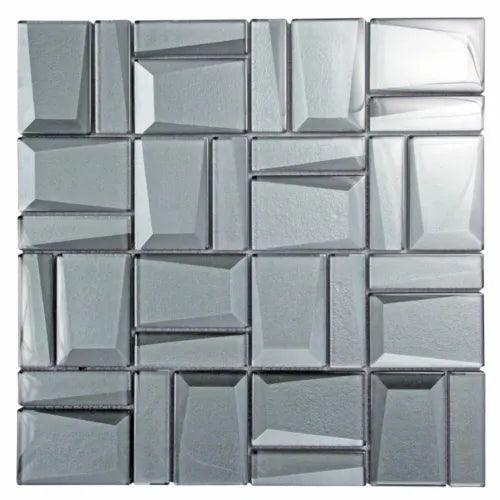 Prism Charcoal Gray Geometric Metallic Mosaic Glass Tile Backsplash Wall Design - Furniture4Design