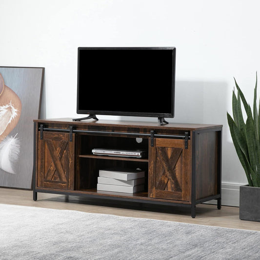Rustic Brown TV Stand with Sliding Barn Doors and Ample Storage for TVs up to 60 Inches - Furniture4Design