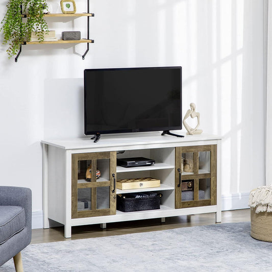 Rustic Farmhouse Style TV Stand with Adjustable Shelves for TVs up to 55 Inches, White - Furniture4Design
