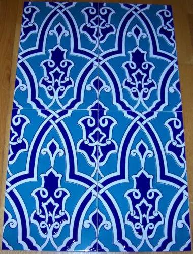 Set of 5 Light & Cobalt Blue Floral 9 7/8" x 15 3/4" Raised Turkish Ceramic Tile - Furniture4Design
