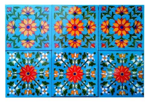 Set Of 6 Floral Kitchen Washroom Mosaic Furniture Tile Handmade Backsplash 4 x 4 - Furniture4Design
