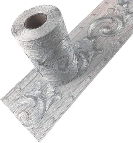 Silver Flower 3D Wallpaper Border Peel & Stick PVC Wall Covering Kitchen Bathroo - Furniture4Design