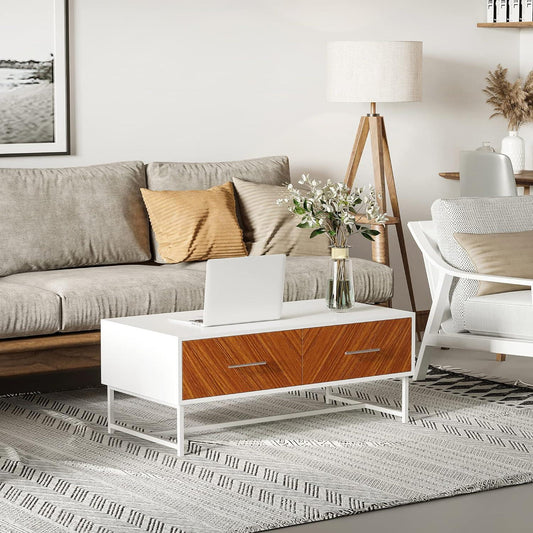 Sleek Modern Coffee Table with Drawers and Open Storage Compartment - Furniture4Design