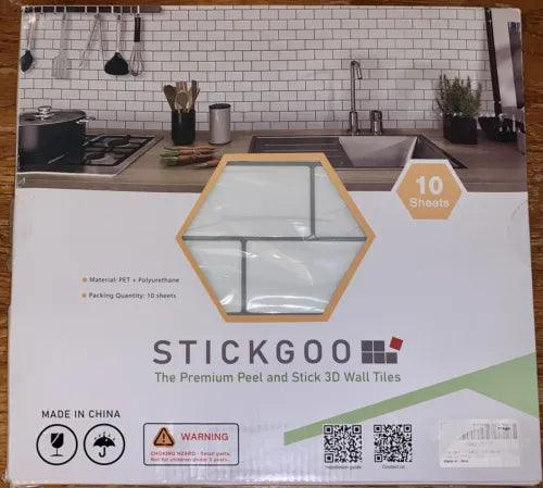 STICKGOO Premium Peel & Stick 3D Wall Tile Panels 10 Sheets White w/Gray Grout - Furniture4Design