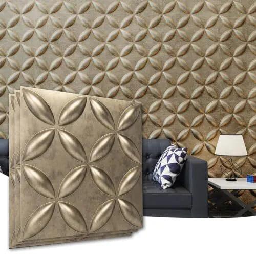 Texture 3D Wall Panels, PVC Wall Panels for 19.7" x 19.7" 12 Antique Gold - Furniture4Design