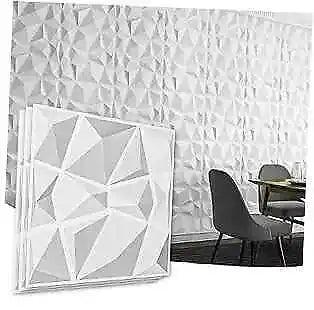 Textures 3D Wall Panels White Diamond Design Pack of 12 Tiles 32 Sq Matt White - Furniture4Design