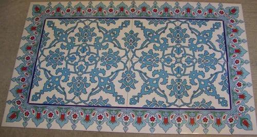 Turkish 40"x24" (100cmx60cm) Iznik Blue Floral Pattern Ceramic Tile Panel Mural - Furniture4Design