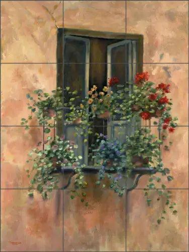 Tuscan Balcony Tile Backsplash Francesca Martinelli Floral Art Ceramic FMA003 - Furniture4Design