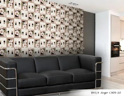 vinyl Wallpaper double rolls beige wall coverings floral tiles peony textured 3D - Furniture4Design