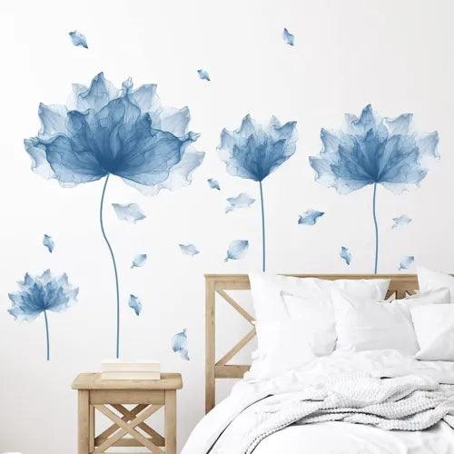 WALL STICKER FLOWER DECAL BLUE FLORAL VINYL MURAL ART DIY HOME LIVING ROOM DECOR - Furniture4Design