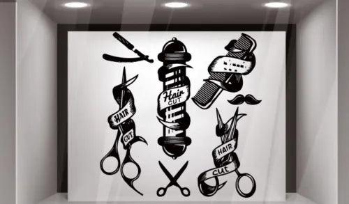 Wall Vinyl Sticker Barber Shop Logo Sign Hair Salon Beauty Spa Cuttery Set GF504 - Furniture4Design