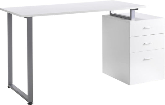 White 47 L Computer Desk with Reversible File Drawers and Metal Frame - Furniture4Design