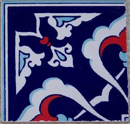 White, Blue & Red Floral & Geometric 4"x4" Turkish Ceramic Tile Border CORNER - Furniture4Design