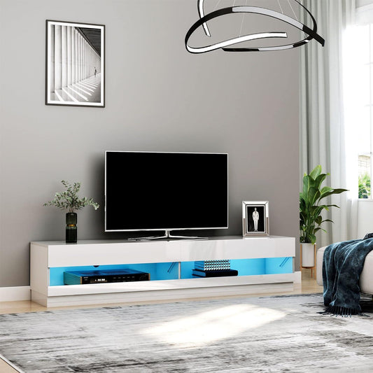White High Gloss TV Stand Cabinet with LED Lights and Storage for TVs up to 75 - Furniture4Design