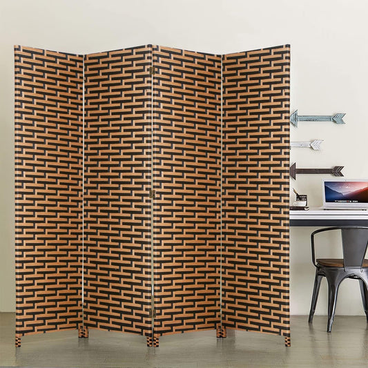 Wooden 4 Panel Room Divider with Mesh Woven Design - Furniture4Design