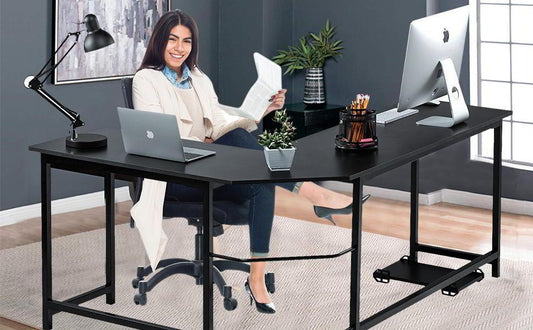 BestOffice L Shaped Desk PC Wood Reception Desk - Furniture4Design