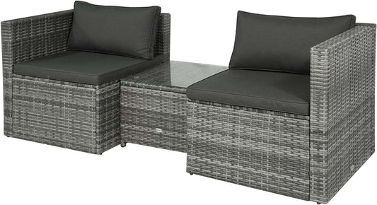 3-Piece Patio Furniture Set - Gray PE Rattan Wicker Sofa and Coffee Table - Furniture4Design