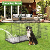 Large Folding Dog Crate with Double Door, Tray, and Handle - Furniture4Design