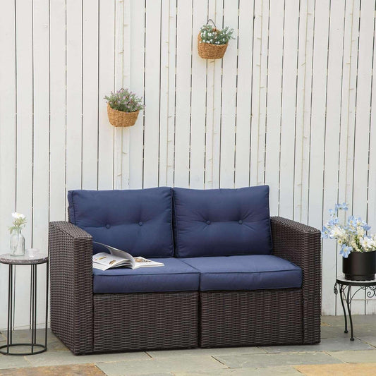 Outdoor Loveseat Wicker Corner Sofa Set - Dark Blue - Furniture4Design
