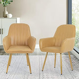 Set of 2 Yellow Faux Leather Arm Chairs with Metal Legs - Furniture4Design